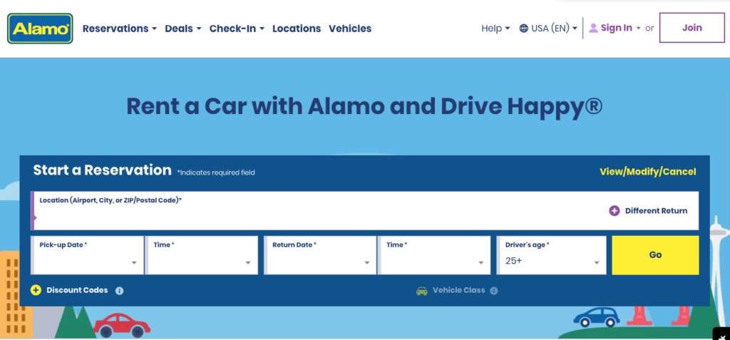 Alamo renta de autos web site